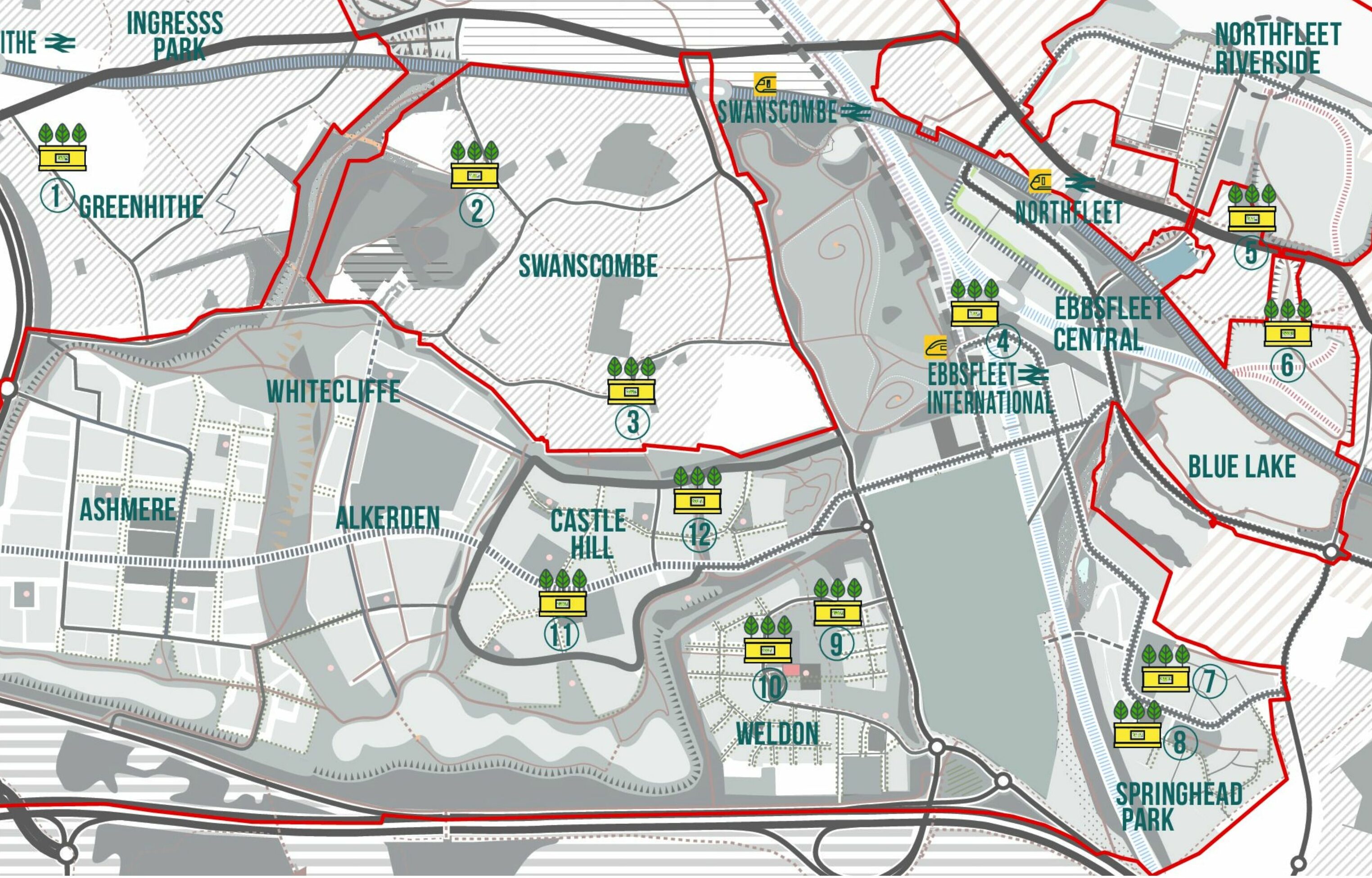 Map showing Edible Ebbsfleet locations