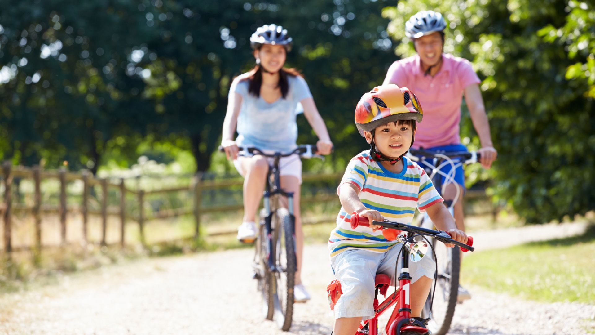 An image of a family cycling