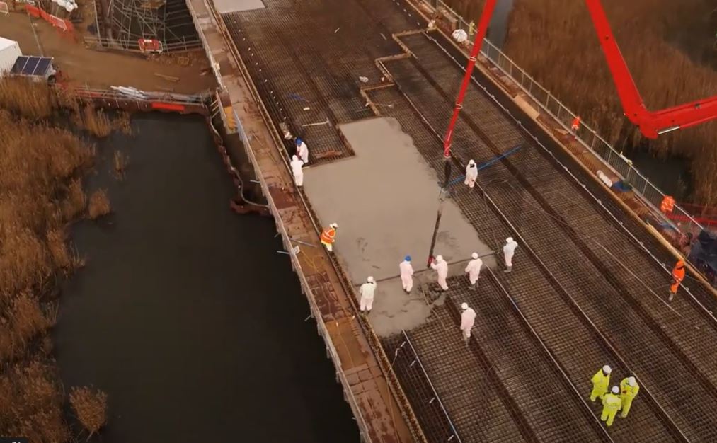 Drone footage of concrete pour