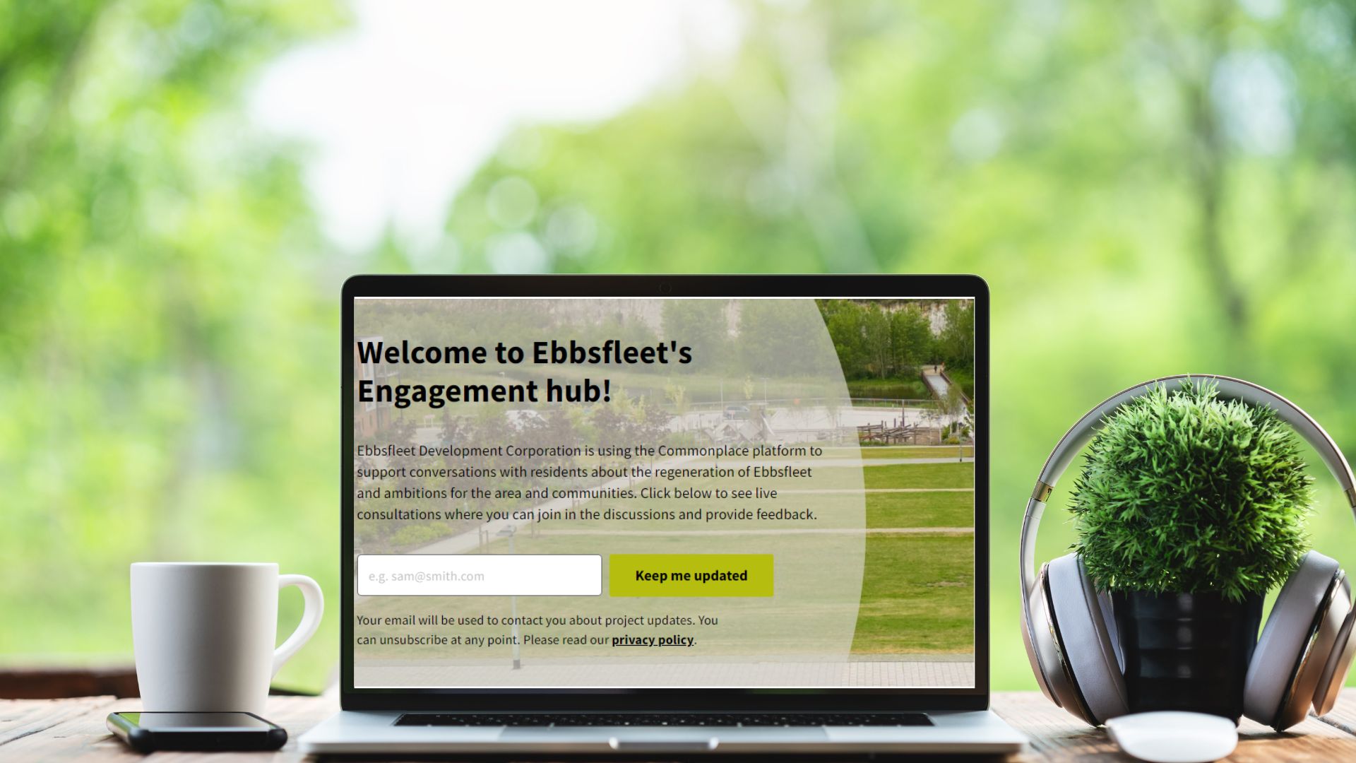 Stock image of Ebbsfleet engagement hub on laptop